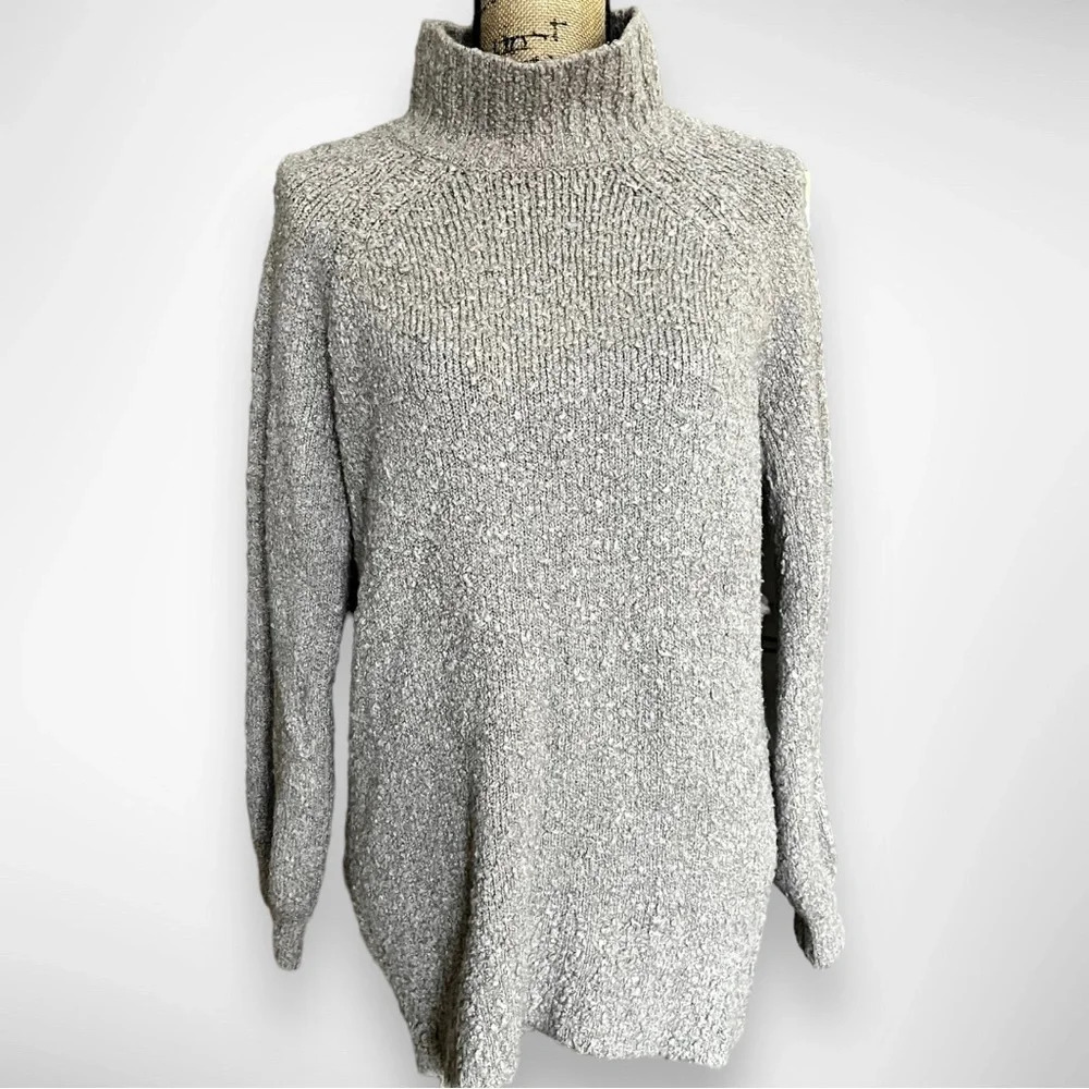 AERIE Gray Beige Mock Neck Wool Blend Pullover Sweater Size Small‎ | EUC
